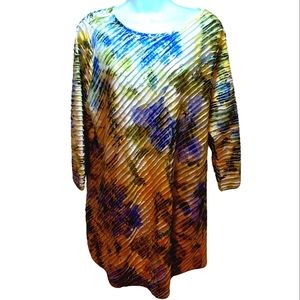 Susan Graver Floral Tunic Plus Size 1X, Blue, Yellow, Green, Layered Fabric